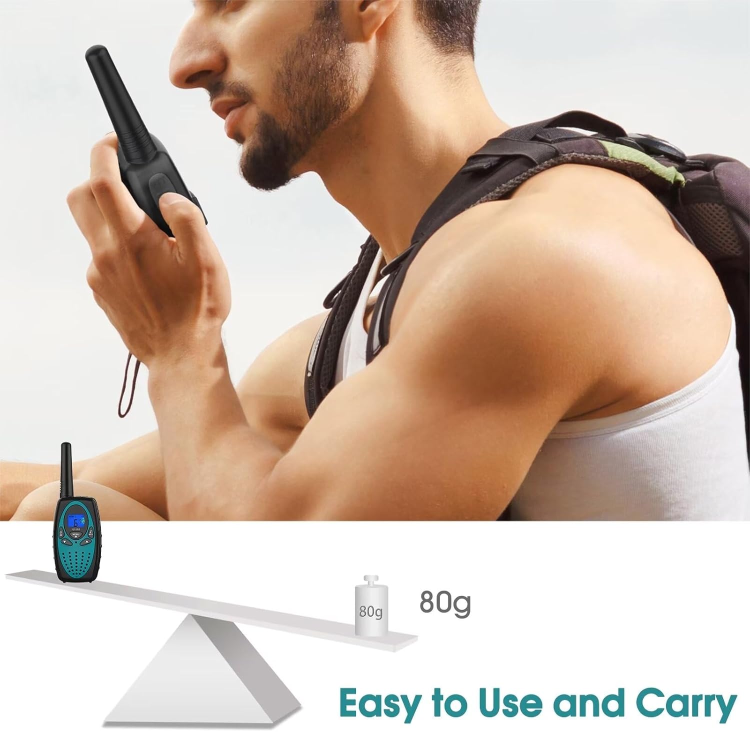 M880 Blue 2-Pack Walkie Talkies with 5-Mile Range & 2662 Channel Options