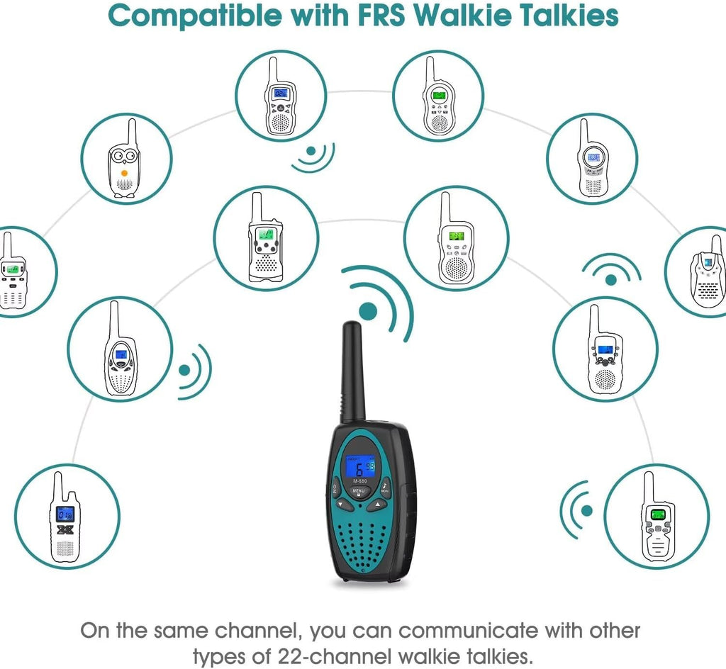M880 Blue 2-Pack Walkie Talkies with 5-Mile Range & 2662 Channel Options