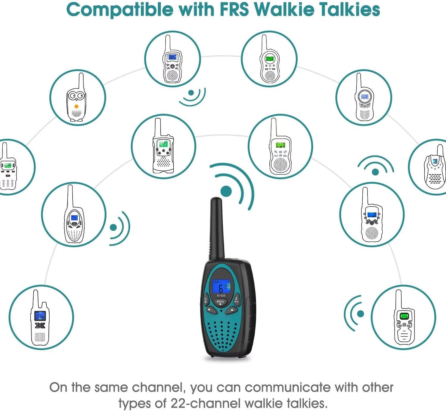 M880 Blue 2-Pack Walkie Talkies with 5-Mile Range & 2662 Channel Options
