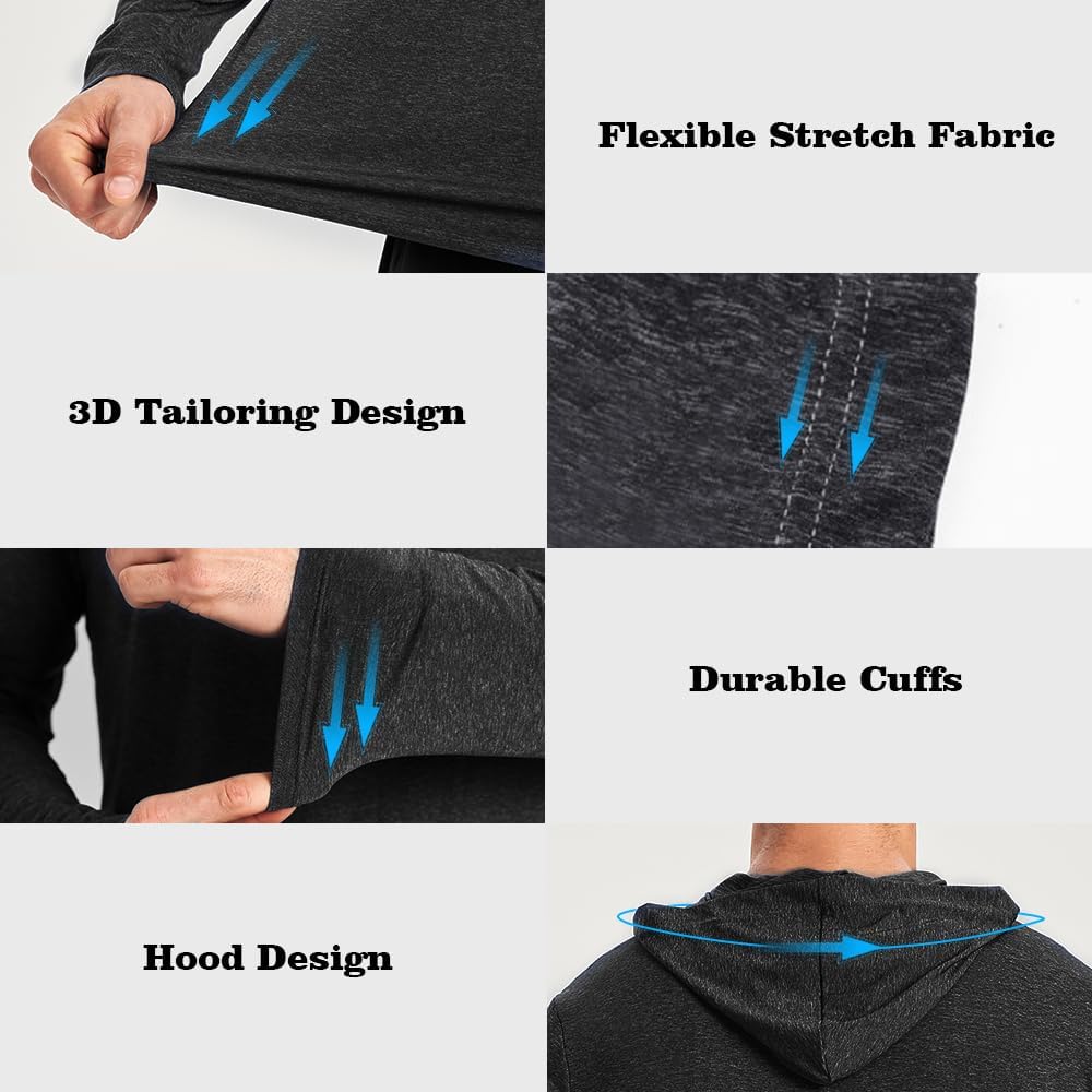 2-Pack Men's Athletic Hooded Shirts - Dry Fit Long Sleeve for Gym & Outdoor Activities