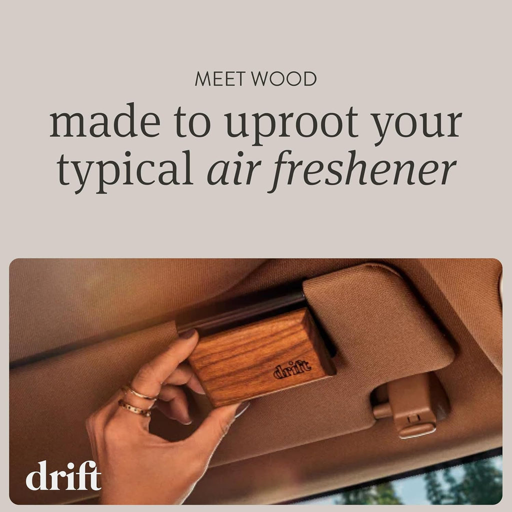 Magnetic Wood Car Air Freshener with Teak Scent - Natural Essential Oil Refillable Odor Eliminator