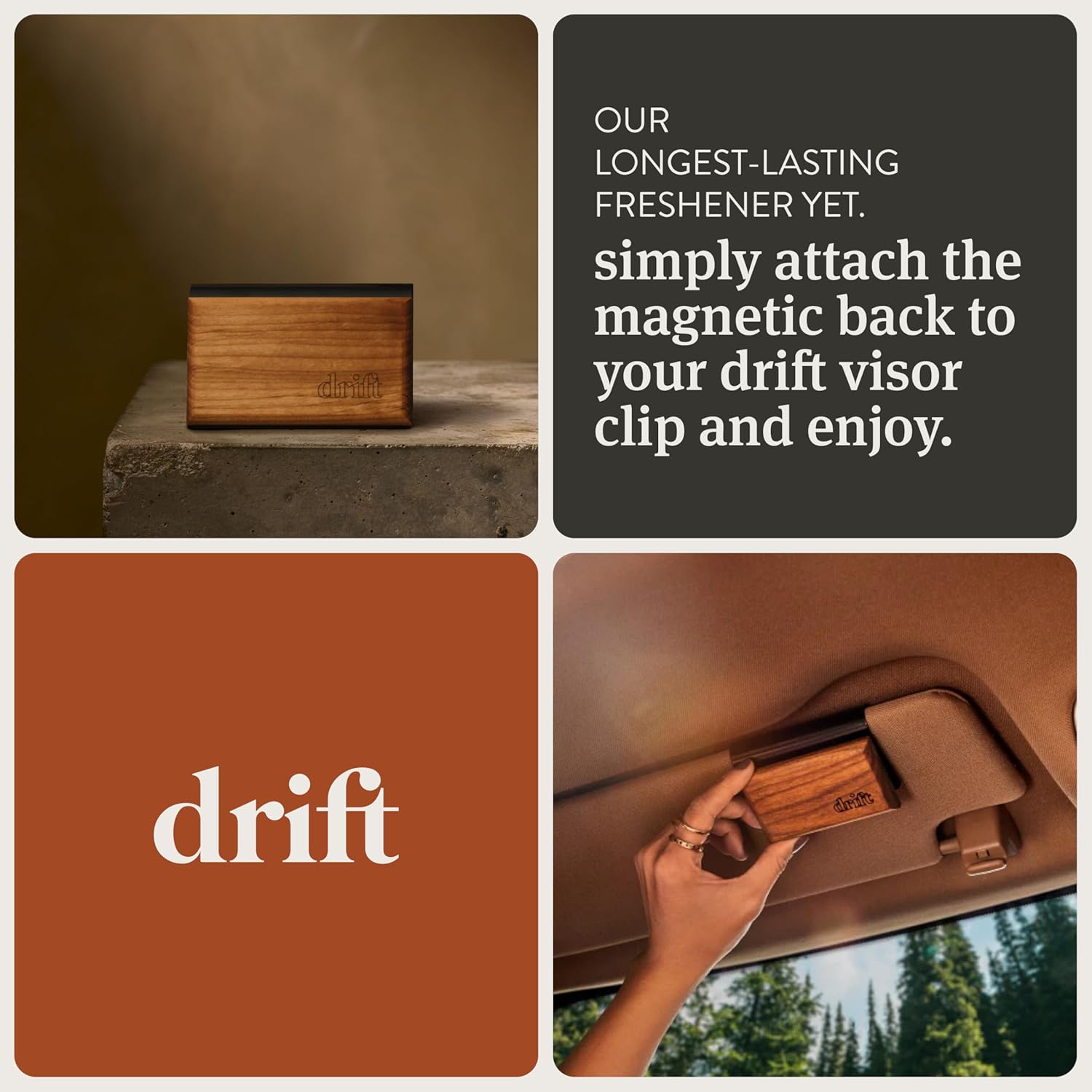 Magnetic Wood Car Air Freshener with Teak Scent - Natural Essential Oil Refillable Odor Eliminator