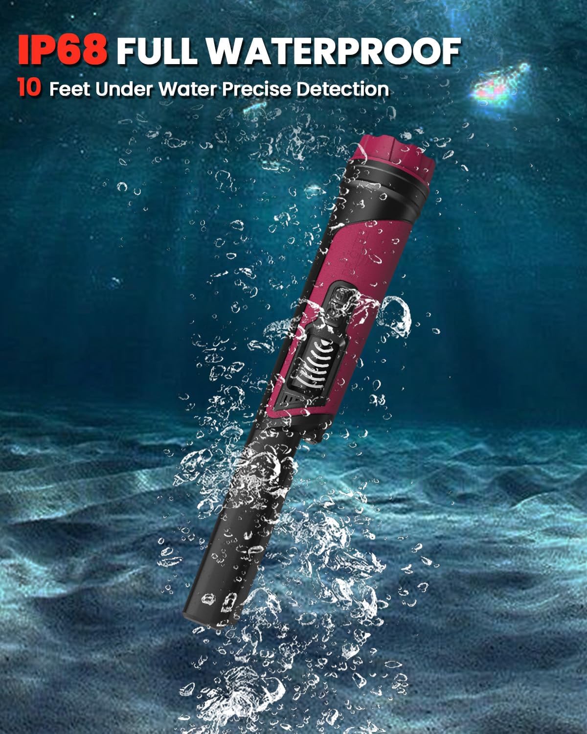 Waterproof Metal Detector Pinpointer with LCD Screen, 360° Detection & LED Light