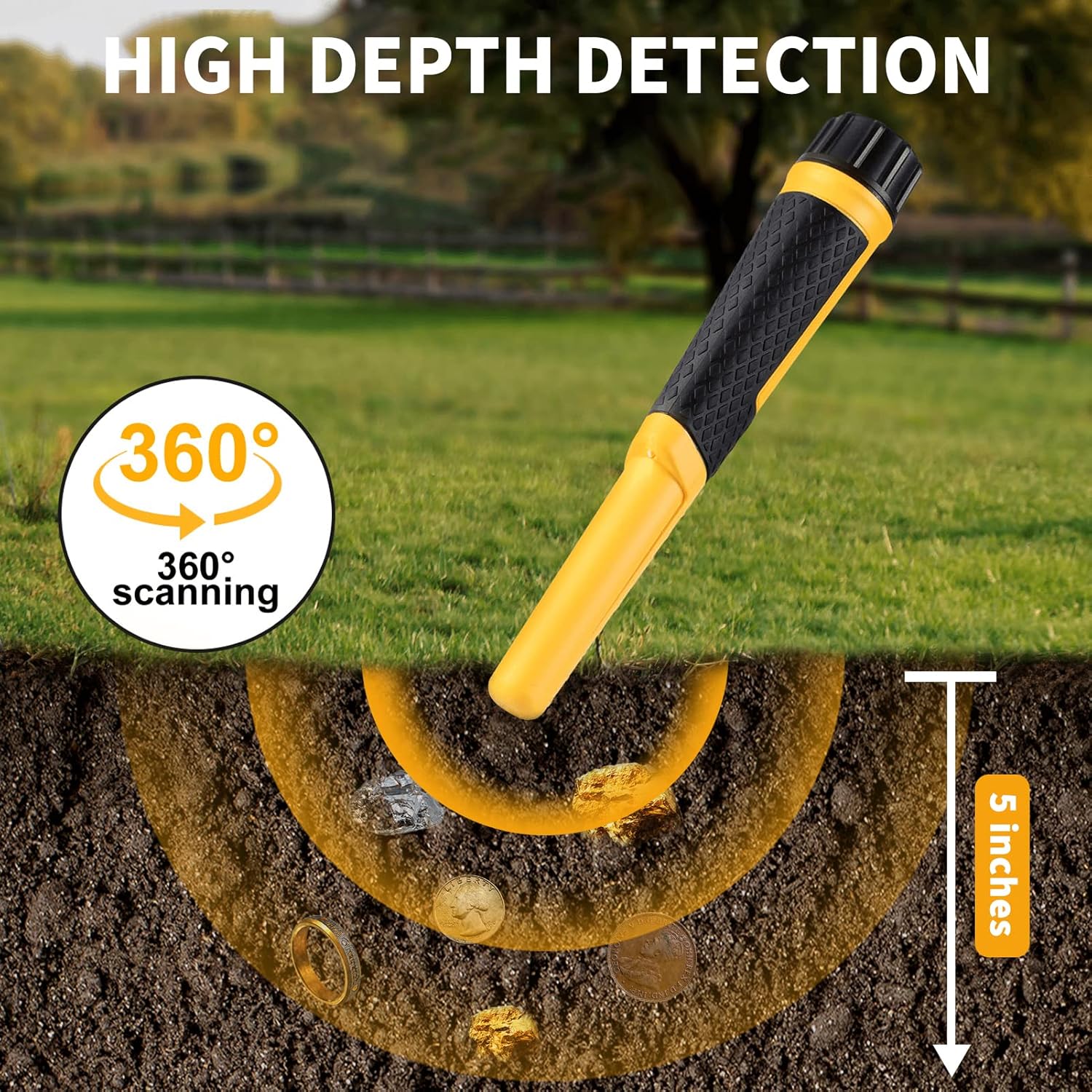 Waterproof Metal Detector Pinpointer: 5" Detection Depth, 360° Scanning, 3 Alert Modes for Adults & Kids