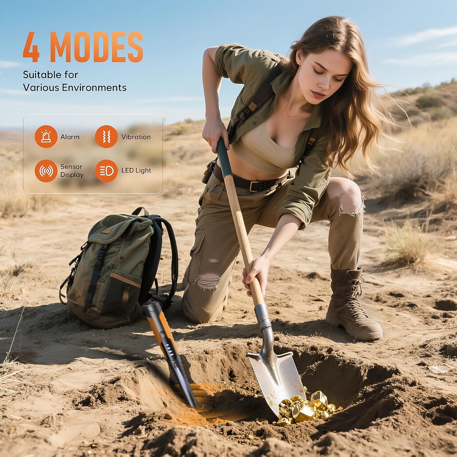 Waterproof Metal Detector Pinpointer with LCD Display, 360° Side-Scan & 4 Detection Modes