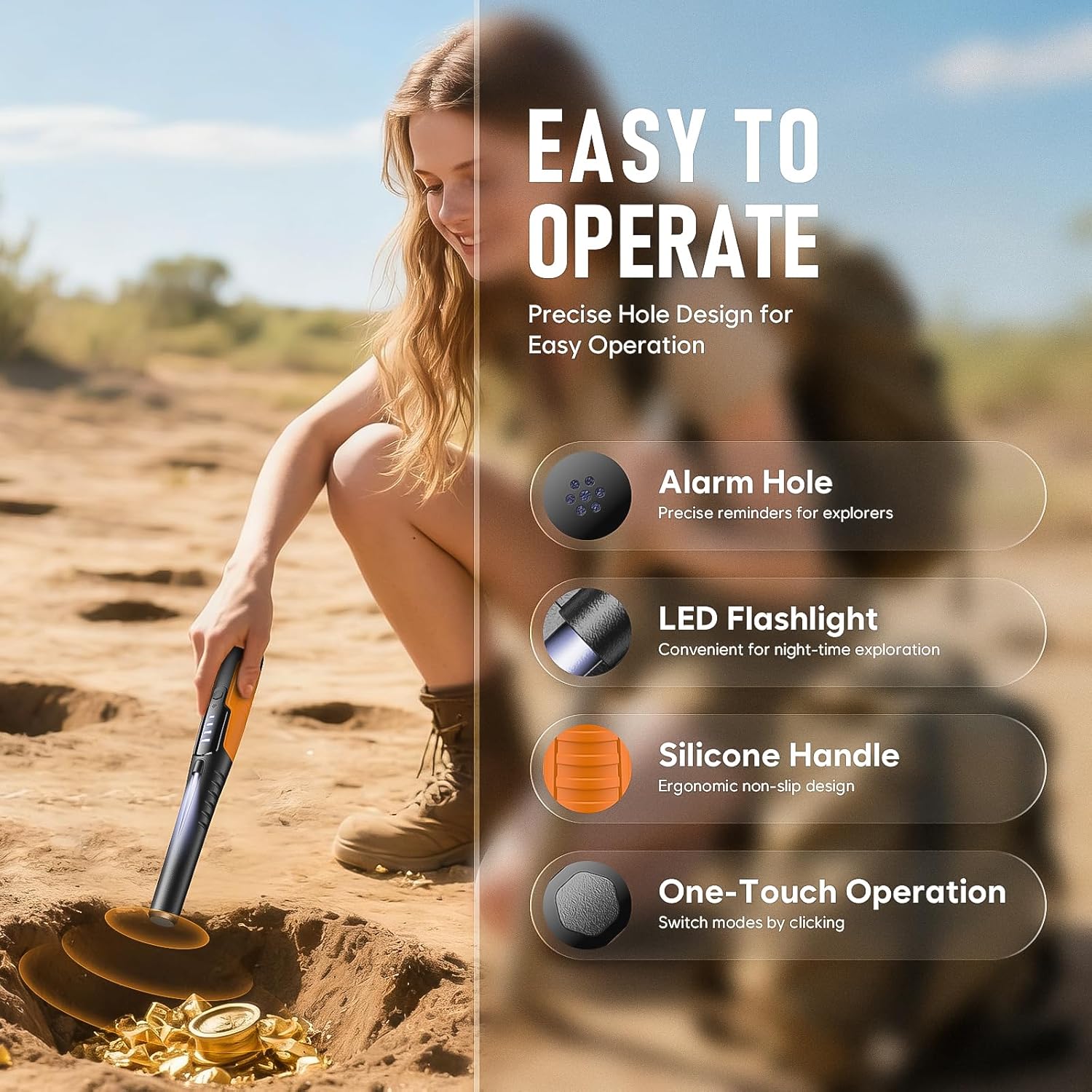 Waterproof Metal Detector Pinpointer with LCD Display, 360° Side-Scan & 4 Detection Modes