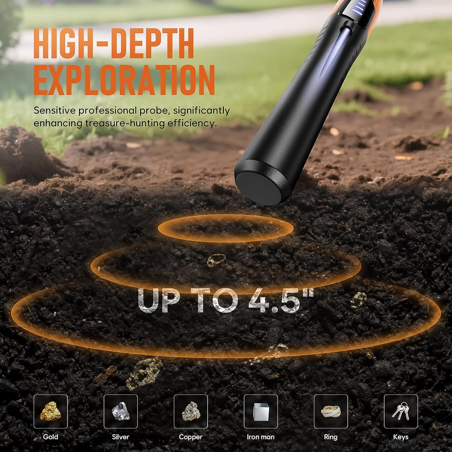 Waterproof Metal Detector Pinpointer with LCD Display, 360° Side-Scan & 4 Detection Modes