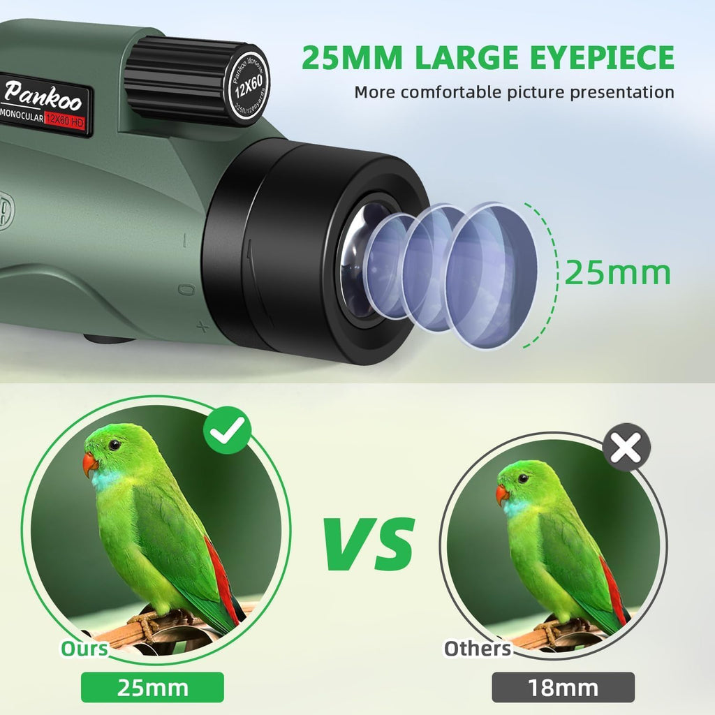 12x60 HD Monocular Telescope with Smartphone Adapter & Tripod for Outdoor Activities