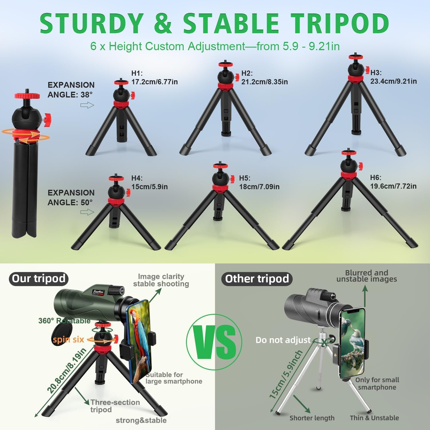 12x60 HD Monocular Telescope with Smartphone Adapter & Tripod for Outdoor Activities