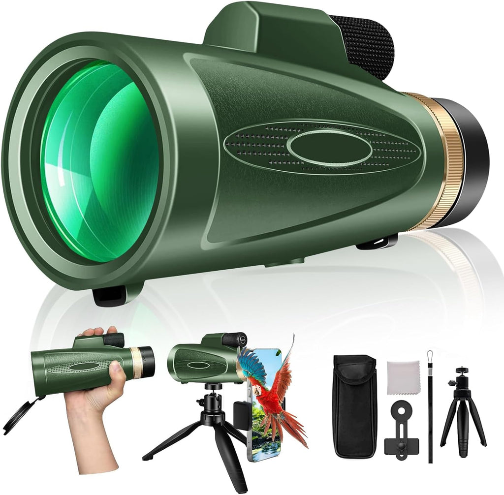 80x100 High Power Monocular with Smartphone Adapter & Tripod for Outdoor Observation