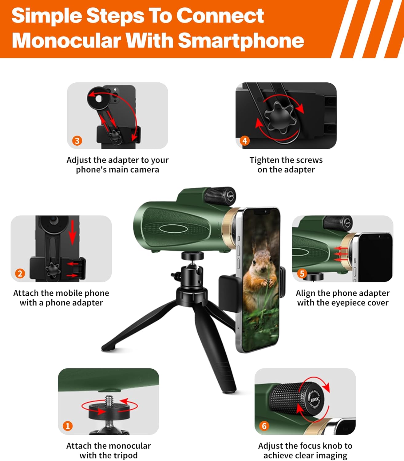 80x100 High Power Monocular with Smartphone Adapter & Tripod for Outdoor Observation