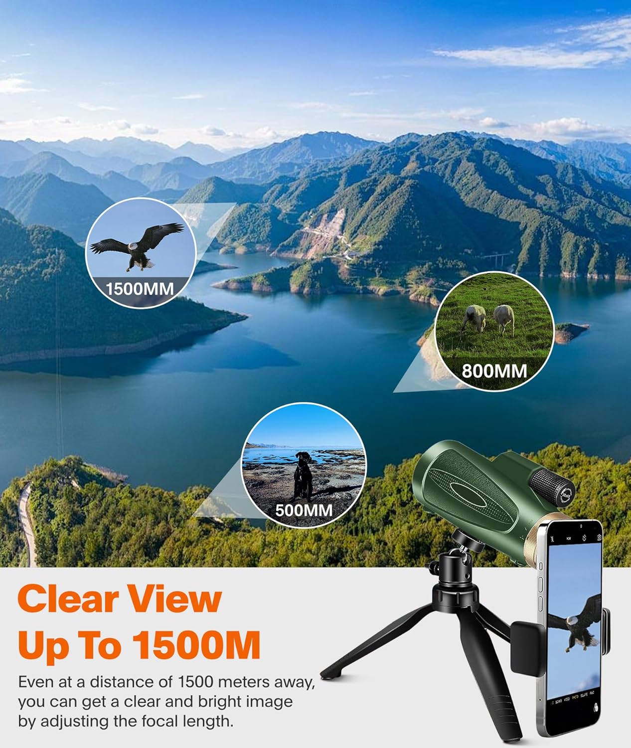 80x100 High Power Monocular with Smartphone Adapter & Tripod for Outdoor Observation