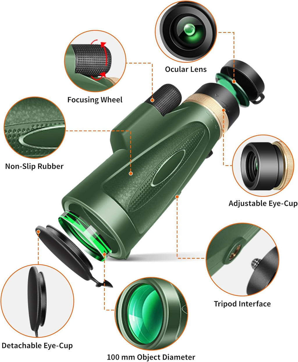 80x100 High Power Monocular with Smartphone Adapter & Tripod for Outdoor Observation