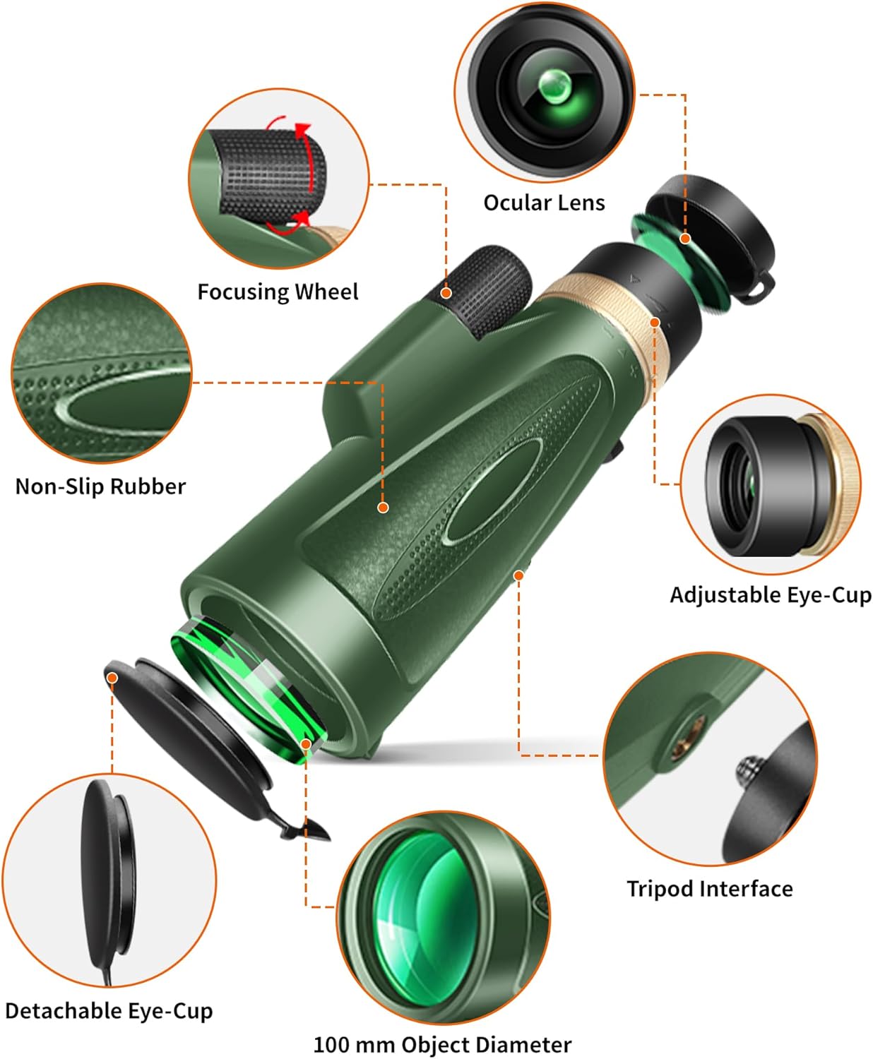 80x100 High Power Monocular with Smartphone Adapter & Tripod for Outdoor Observation