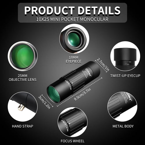 10x25 Compact Monocular Telescope, Waterproof Fogproof for Bird Watching Hiking