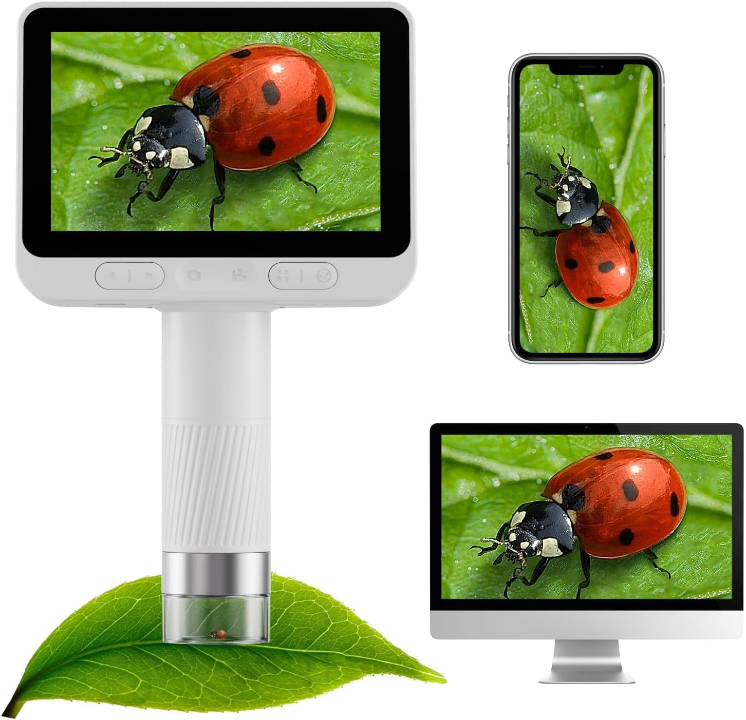 4 Inch Screen Digital Microscope for Kids, 1080P HD 1600X Magnification with 8G Card