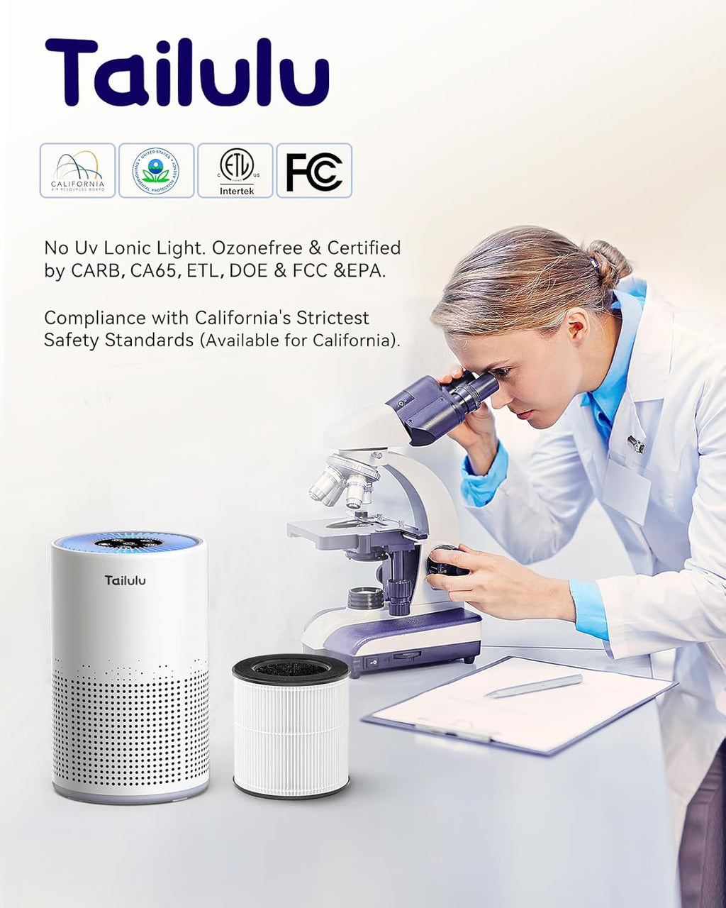 H13 True HEPA Air Purifier for 1200 Sq Ft Rooms with 12dB Sleep Mode & Timer
