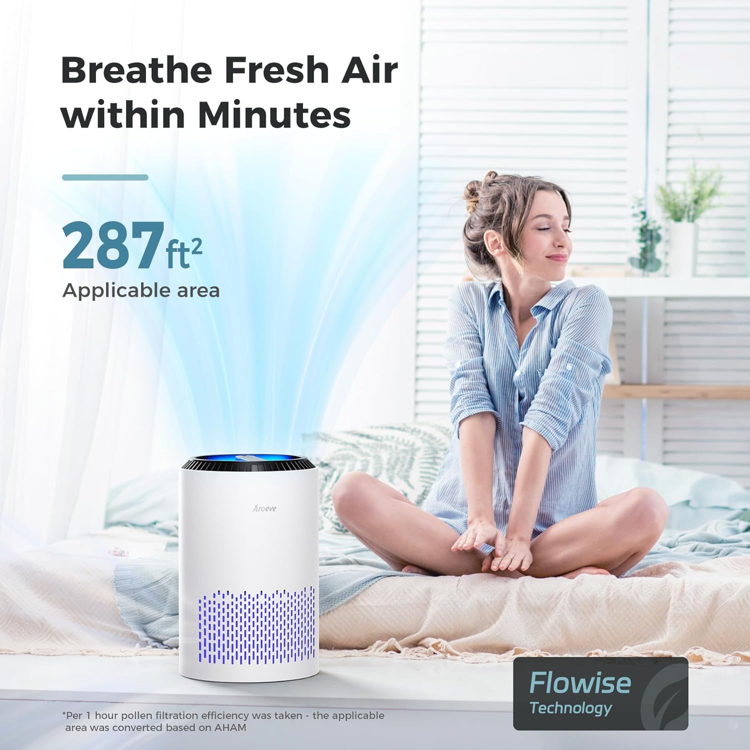 Air Purifier with 3-Layer Filter, Sleep Mode & Essential Oil Diffuser for Bedroom & Office