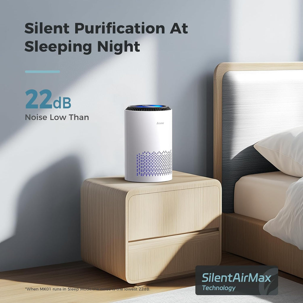 Air Purifier with 3-Layer Filter, Sleep Mode & Essential Oil Diffuser for Bedroom & Office
