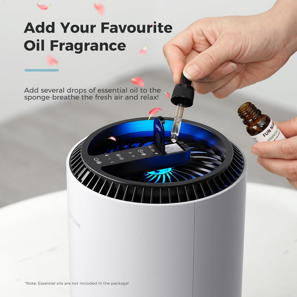 Air Purifier with 3-Layer Filter, Sleep Mode & Essential Oil Diffuser for Bedroom & Office