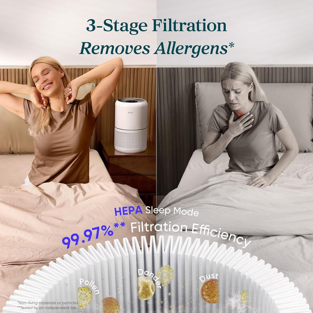 Air Purifier for Allergies and Pet Hair, 1073 ft² Coverage, HEPA Sleep Mode, 3-in-1 Filter