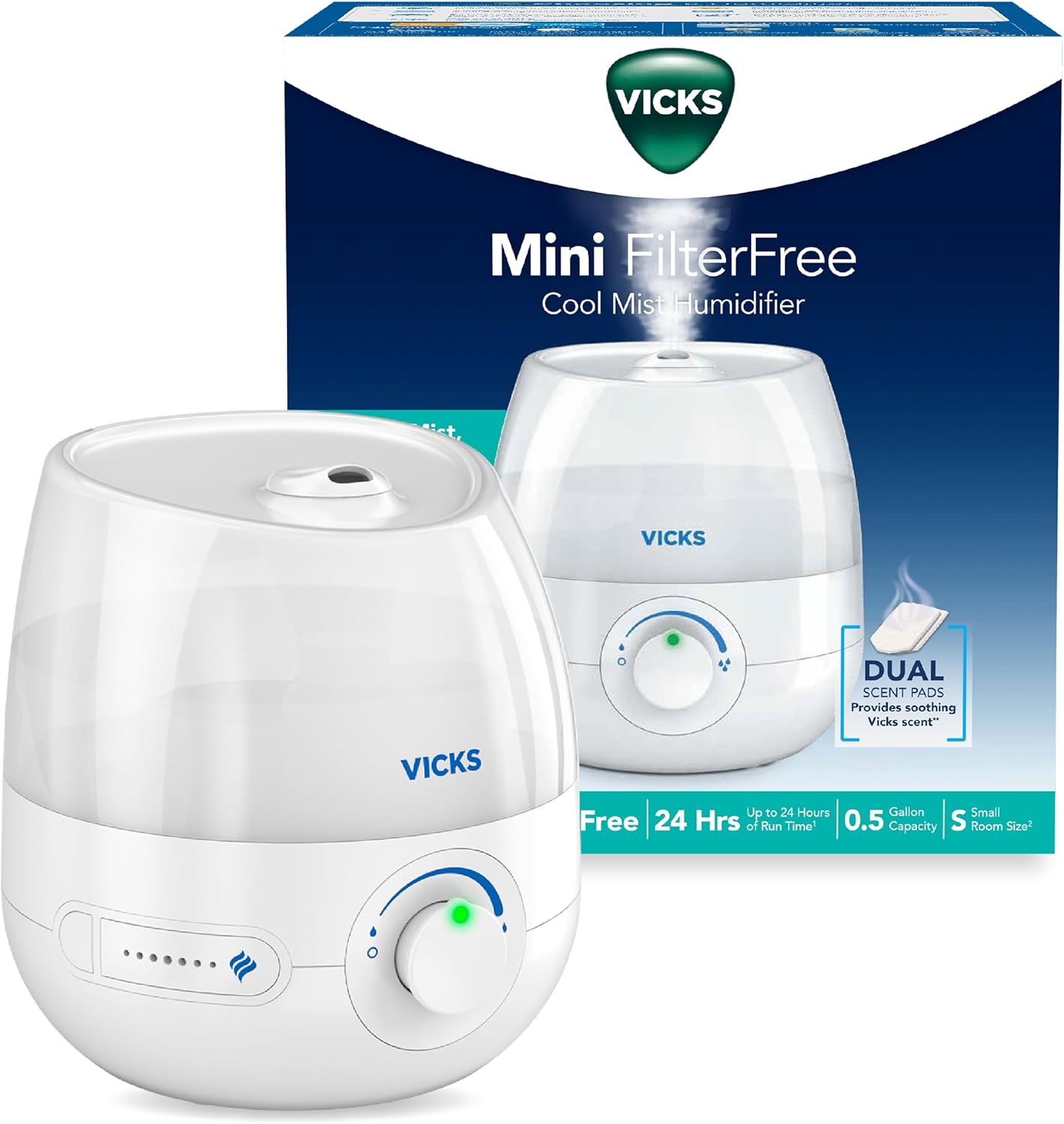 Mini Filter-Free Cool Mist Humidifier for Small Rooms - 24-Hour Operation