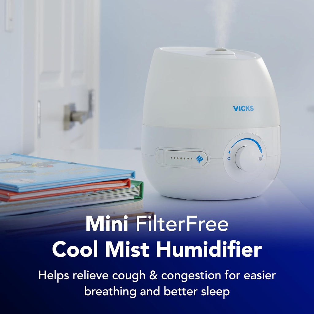 Mini Filter-Free Cool Mist Humidifier for Small Rooms - 24-Hour Operation