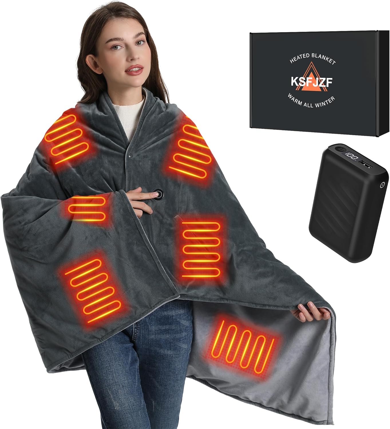 20000mAh Cordless Heated Blanket, 59x35.5 Fast Heating Electric Throw with 3 Temperature Settings