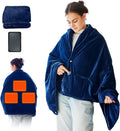 Cordless USB Heated Blanket with 10000mAh Battery, 3 Heat Levels, Machine Washable Fleece Throw