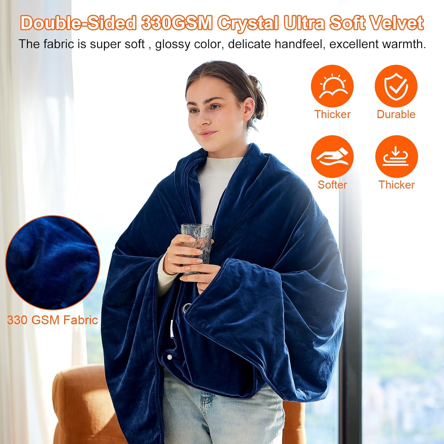 Cordless USB Heated Blanket with 10000mAh Battery, 3 Heat Levels, Machine Washable Fleece Throw
