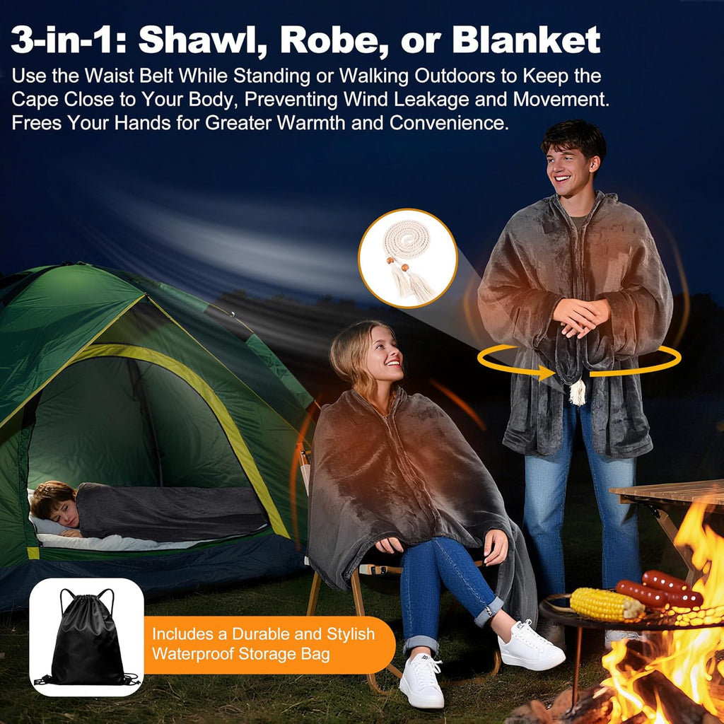 Portable Heated Blanket with 20000mAh Power Bank, Large 71×43 Size, 3 Heat Settings, 11 Heating Zones