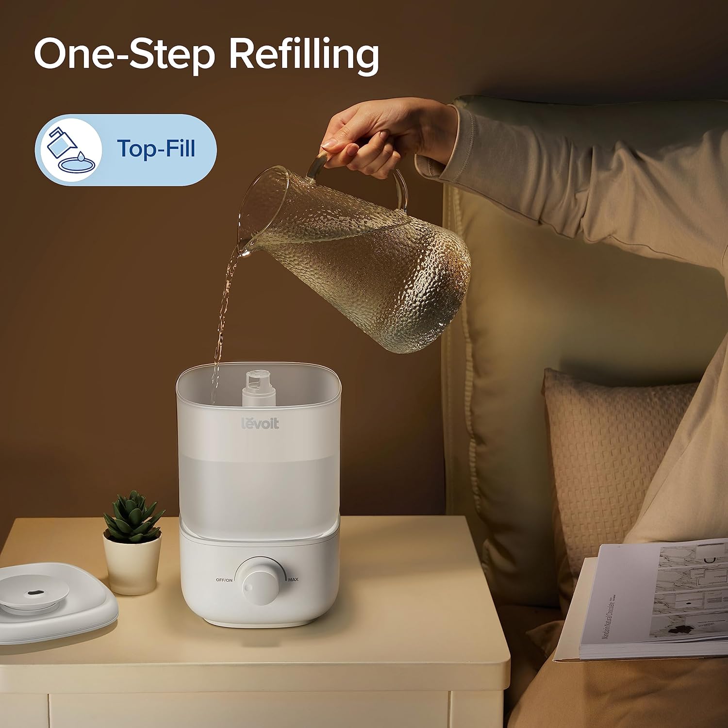 2.5L Top Fill Humidifier for Large Rooms, 28dB Quiet Cool Mist, 25H Runtime, Auto Shut-off