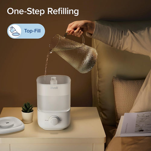 2.5L Top Fill Humidifier for Large Rooms, 28dB Quiet Cool Mist, 25H Runtime, Auto Shut-off