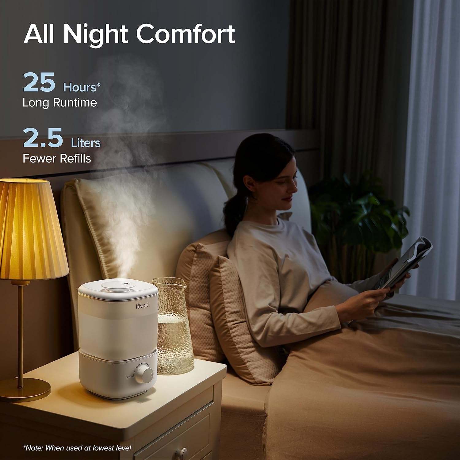 2.5L Top Fill Humidifier for Large Rooms, 28dB Quiet Cool Mist, 25H Runtime, Auto Shut-off