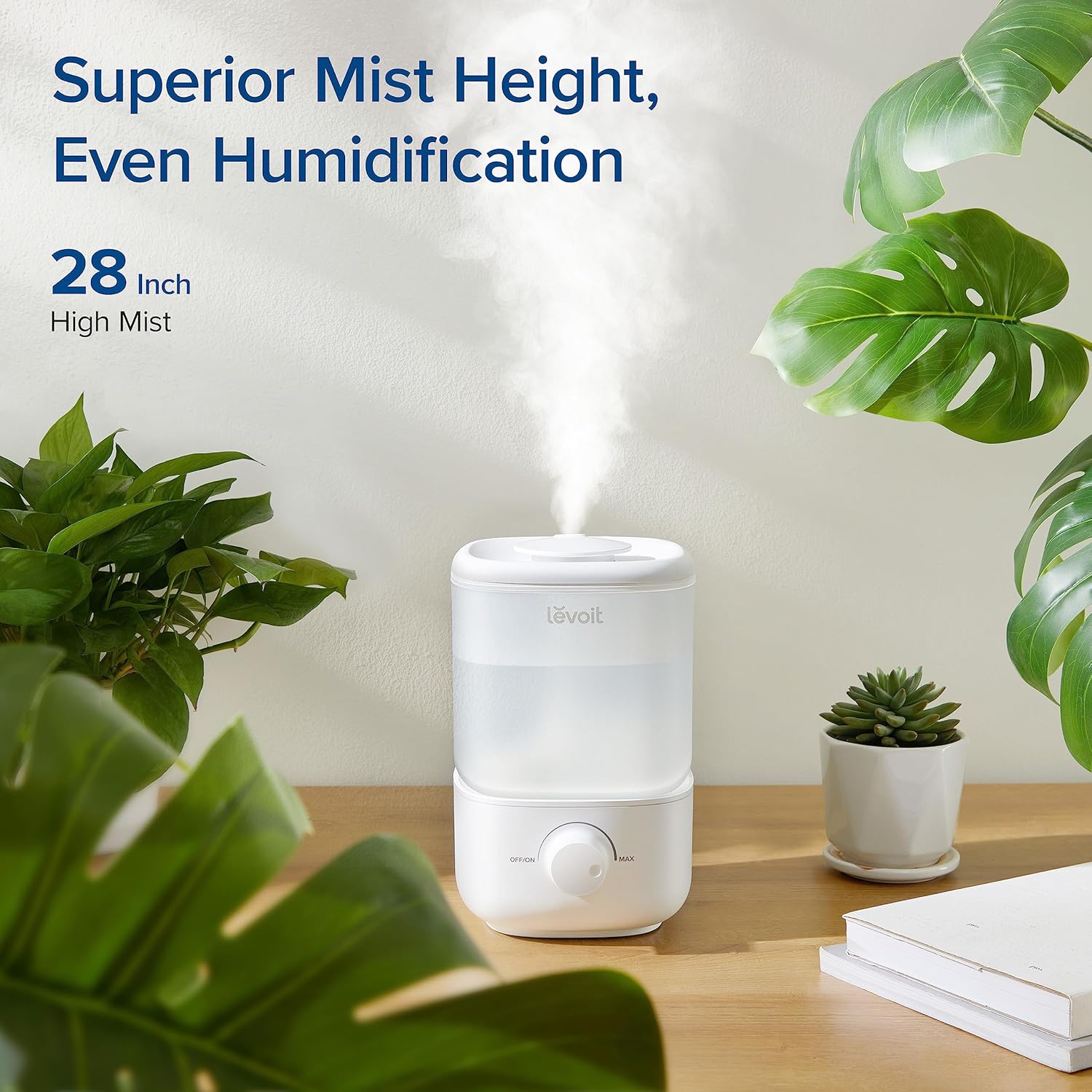 2.5L Top Fill Humidifier for Large Rooms, 28dB Quiet Cool Mist, 25H Runtime, Auto Shut-off