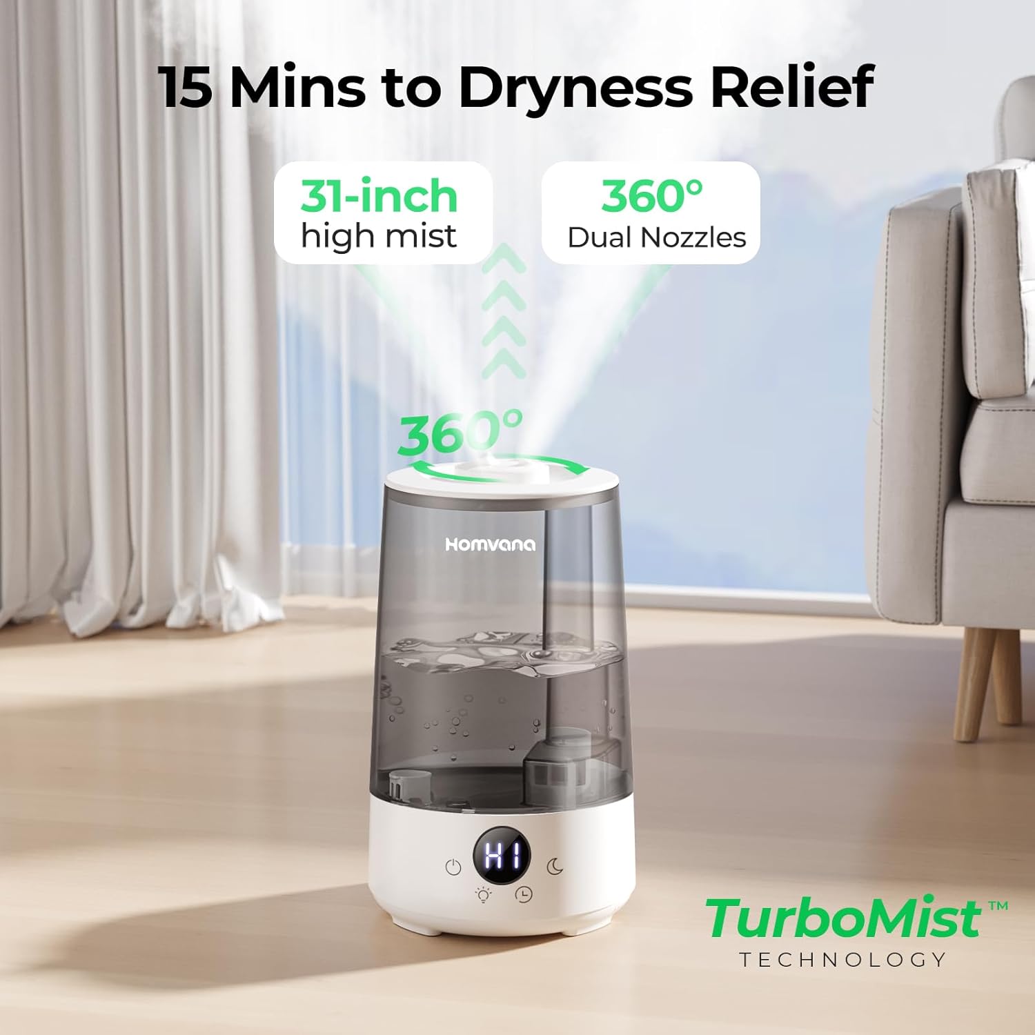 3.6L Cool Mist Humidifier with Aromatherapy & Mood Light, 34H Runtime, 23dB Quiet