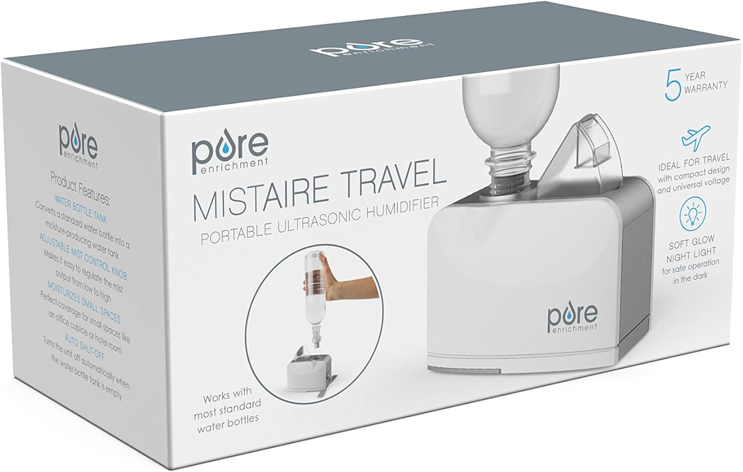 Travel Ultrasonic Cool Mist Water Bottle Humidifier with Auto Shut-Off & Mood Light