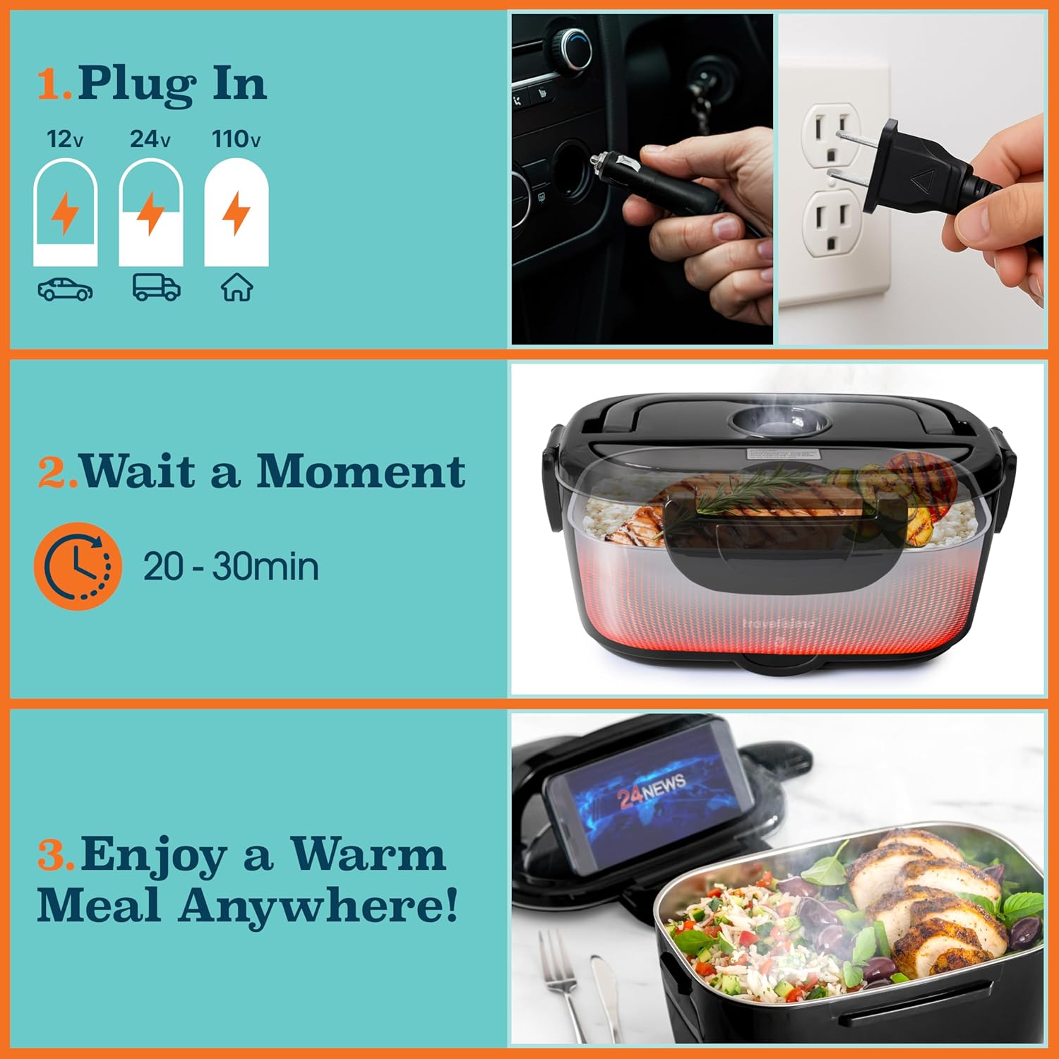 80W Electric Lunch Box with 1.5L Capacity - Portable Food Warmer for Travel & Work