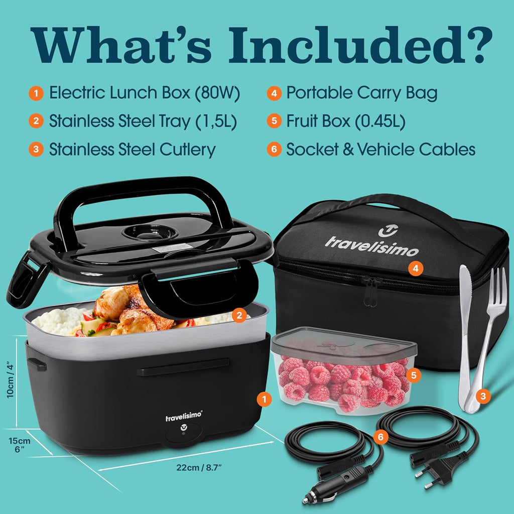 80W Electric Lunch Box with 1.5L Capacity - Portable Food Warmer for Travel & Work
