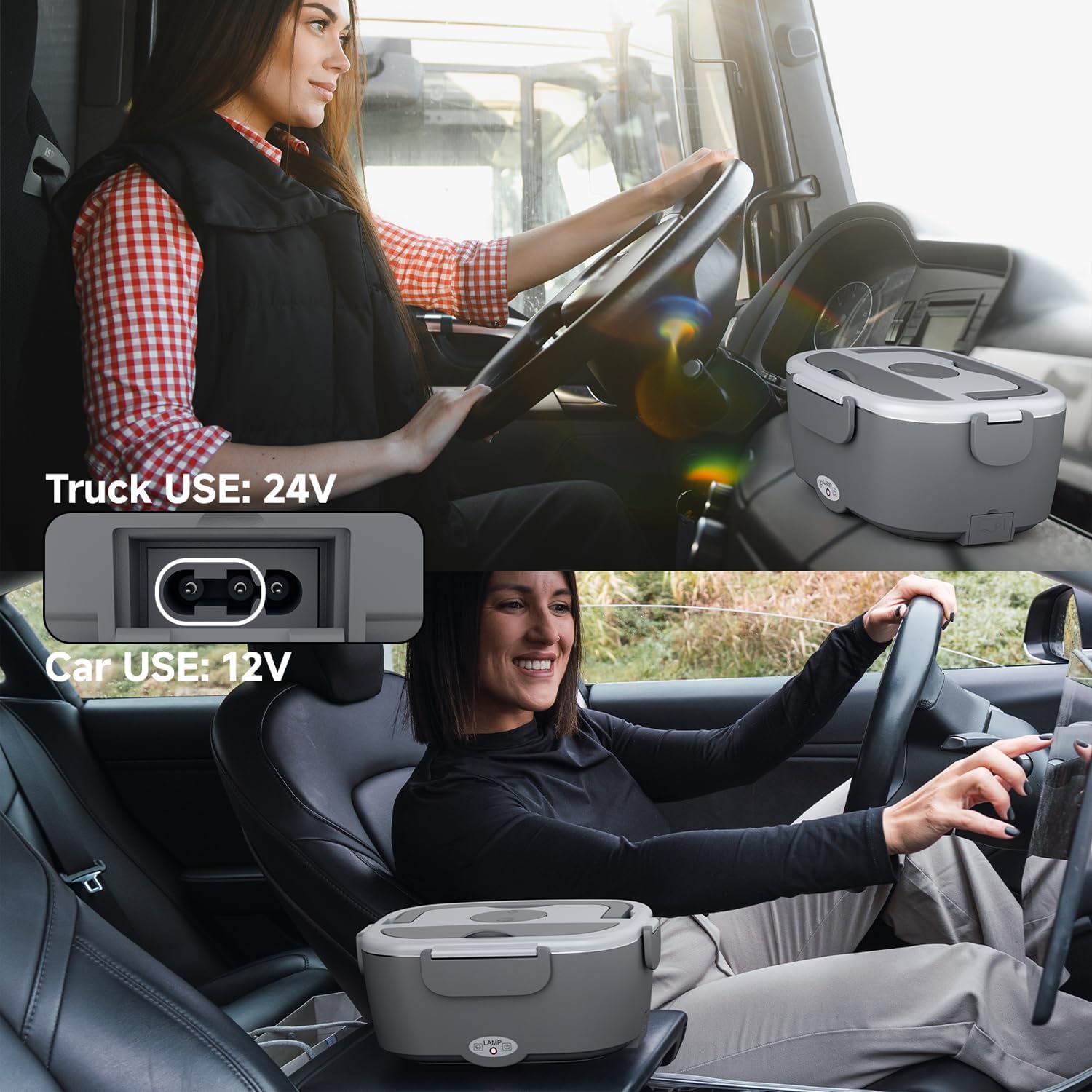80W Electric Lunch Box with Dual 1.5L Stainless Steel Containers - Portable Food Warmer for Car & Home