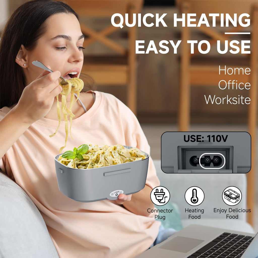 80W Electric Lunch Box with Dual 1.5L Stainless Steel Containers - Portable Food Warmer for Car & Home
