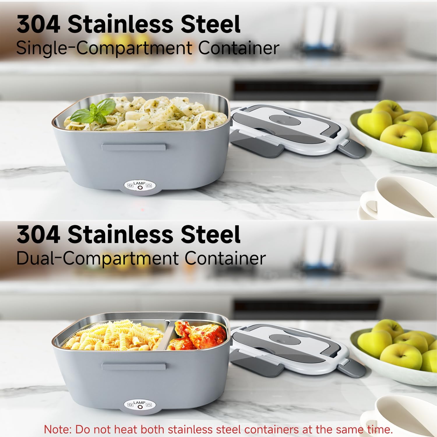80W Electric Lunch Box with Dual 1.5L Stainless Steel Containers - Portable Food Warmer for Car & Home