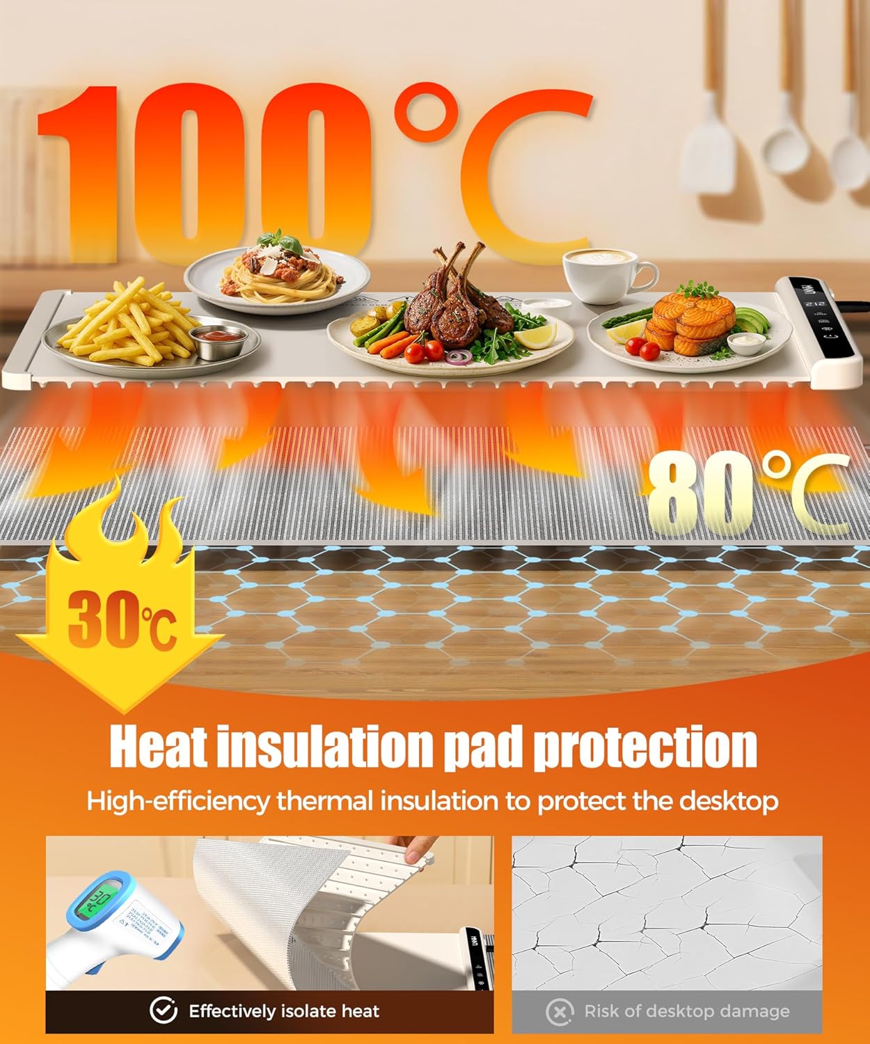 26x15 Inch Food Warming Mat with Heat-Resistant Pad, 6 Temperature & Timer Settings, Child Lock