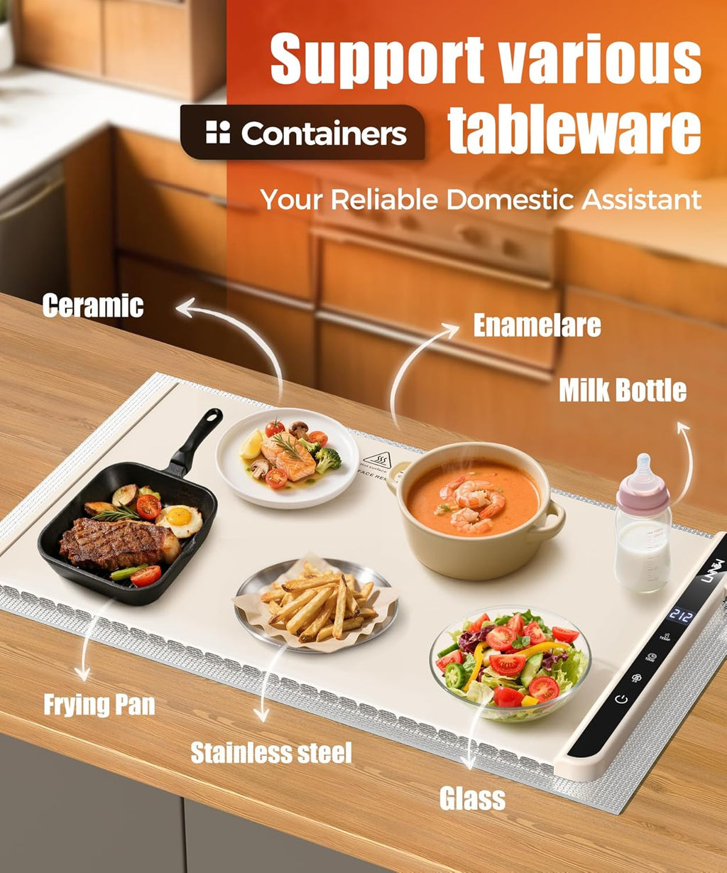 26x15 Inch Food Warming Mat with Heat-Resistant Pad, 6 Temperature & Timer Settings, Child Lock
