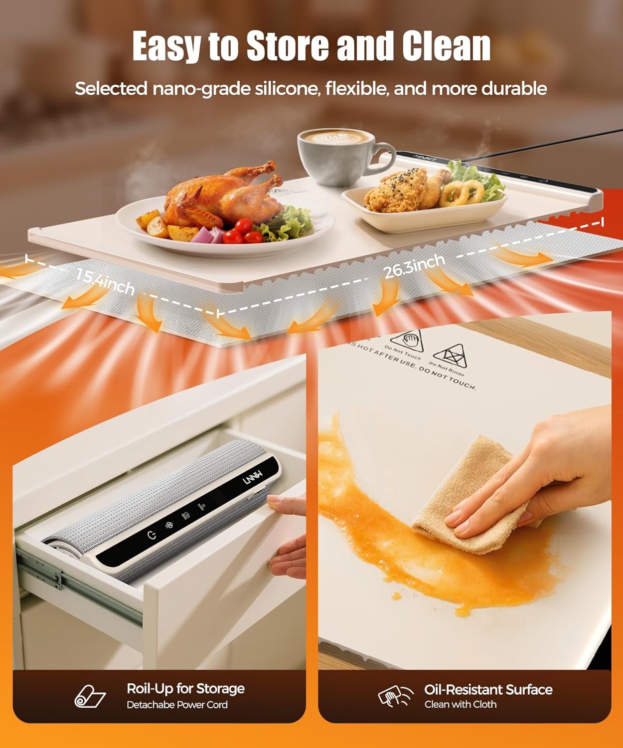 26x15 Inch Food Warming Mat with Heat-Resistant Pad, 6 Temperature & Timer Settings, Child Lock