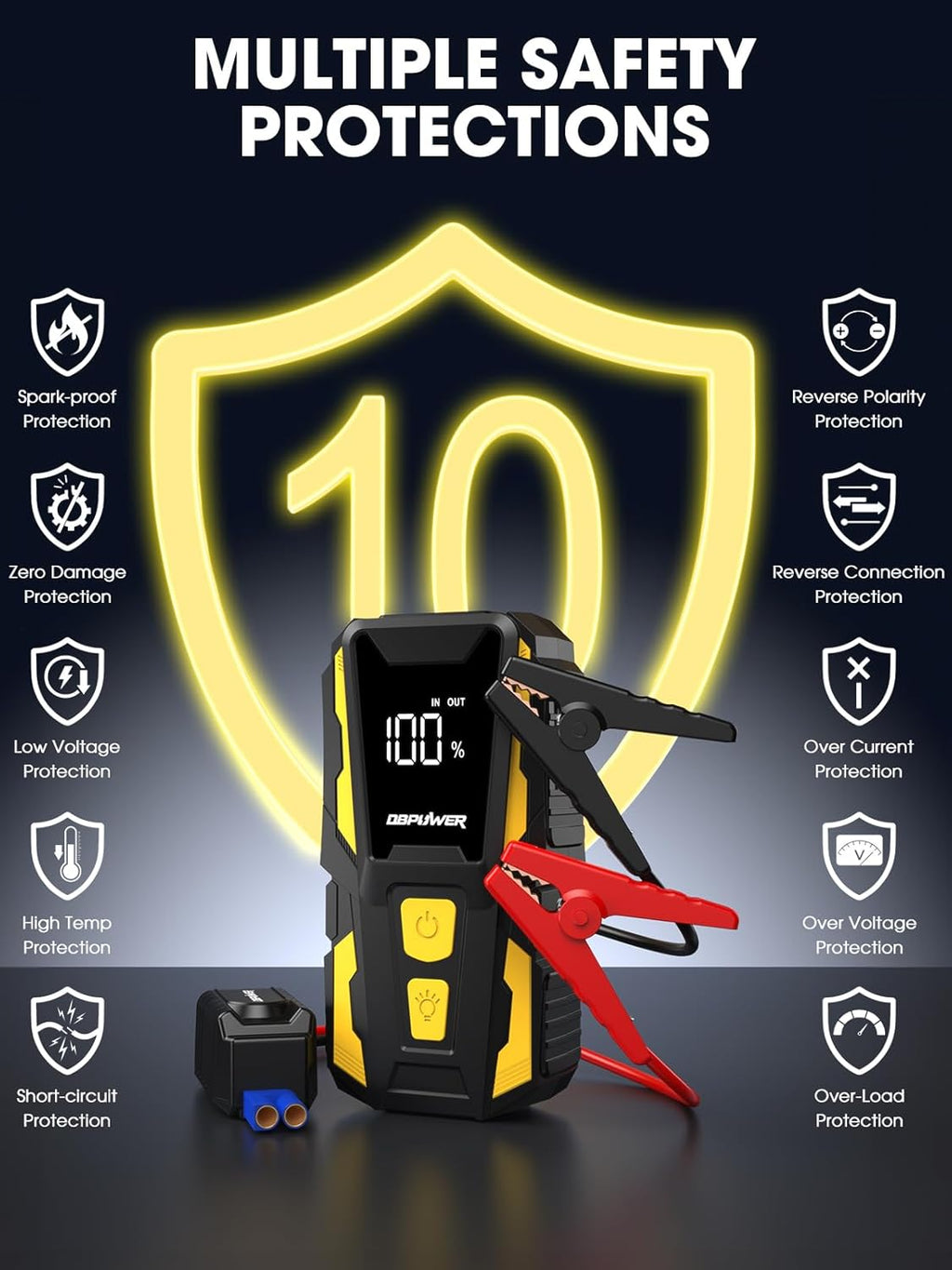 5000A Car Battery Jump Starter for 10.0L Gas/8.0L Diesel Engines with LED Light and Power Bank