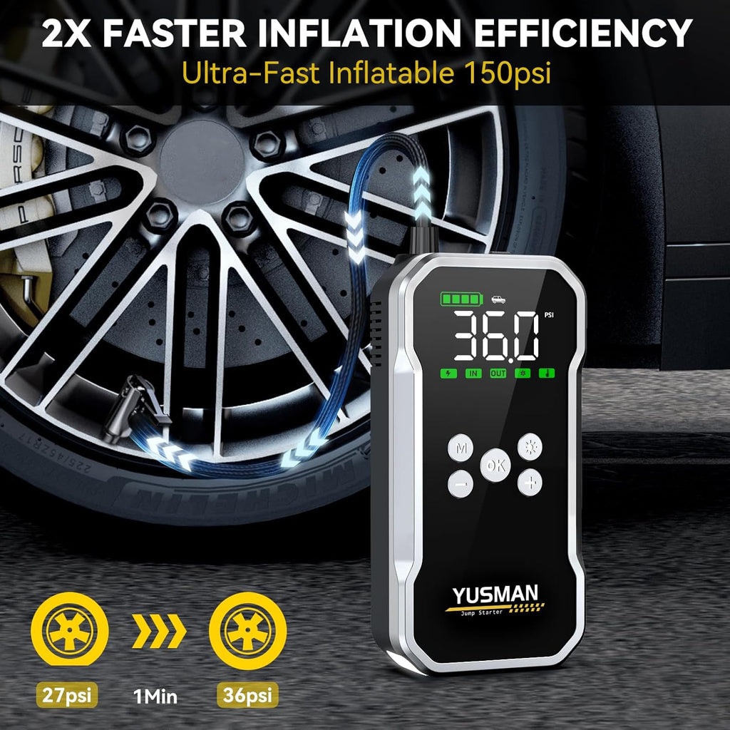 6000A Car Jump Starter with Air Compressor, 15800mAh Power Bank & LED Flashlight