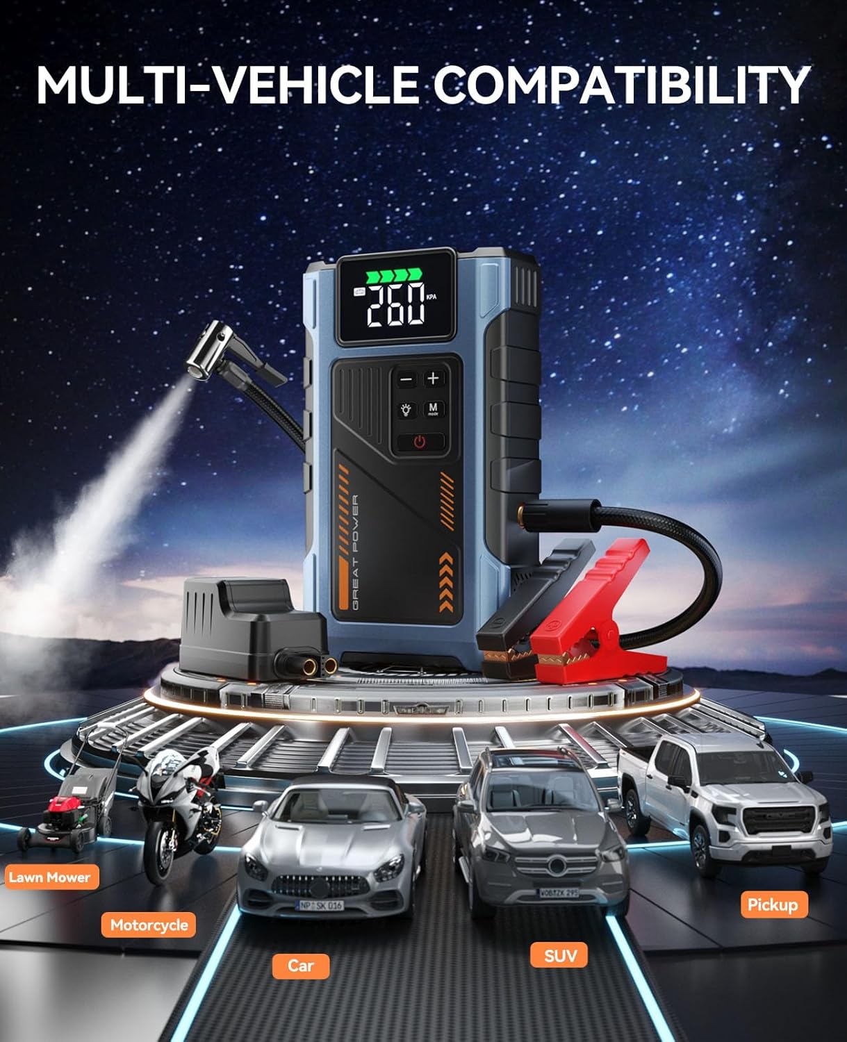 4500A Car Jump Starter with 150PSI Air Compressor - 12V Portable Booster & Tire Inflator