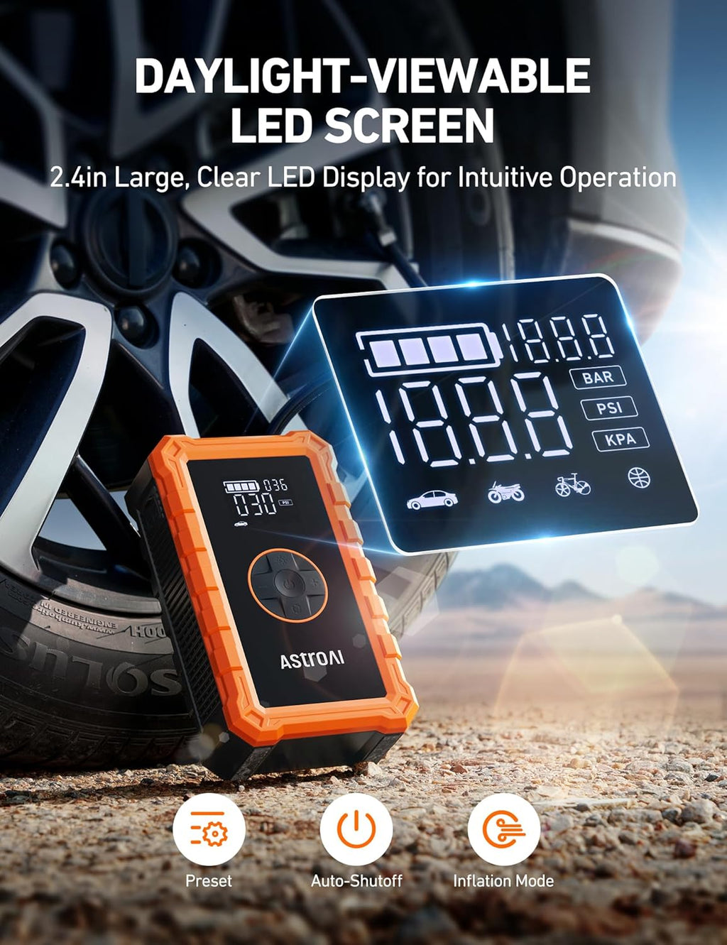 3000A Peak Car Battery Jump Starter with 150PSI Air Compressor, 12V Charger & Power Bank
