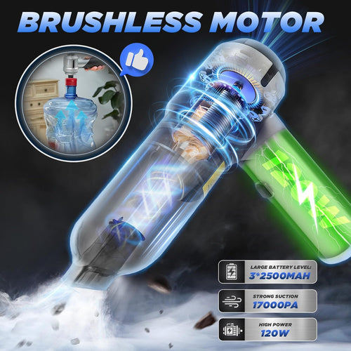 17000PA Cordless Handheld Car Vacuum Cleaner - 3-in-1 Portable Foldable with Brushless Motor